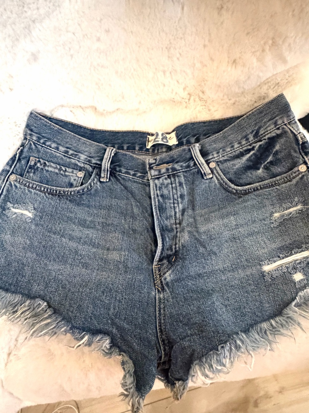 Free People Distressed Dark Blue Denim Cutoff Shorts